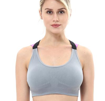 China Medium Support Breathable Wire Free Removable Pads Racerback Padded Bra Seamless Crop Top for sale