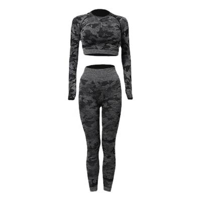 China Camouflage Breathable Knee High Waist Gaiters Camouflage Long Sleeve Fitness Crop Top With Thumb Notch And Design Back Holes for sale