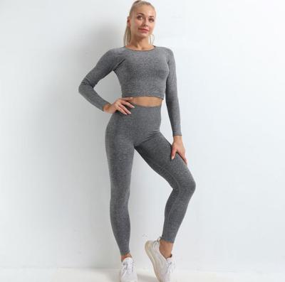 China Breathable Women High Waisted Workout Leggings Rib Long Sleeve Tank Tops Seamless Knit Yoga Sports Fitness Gym Clothing for sale