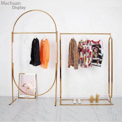 China Wholesale Customized Floor Standing Shop Display Rack Metal Fabric Display Rack Gondola Brass Shelf for sale