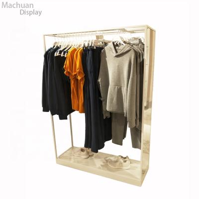 China Floor Standing ZARA Fashion Metal Wooden Clothes Rack Shelf Shop Furniture Garment Display For Dress for sale