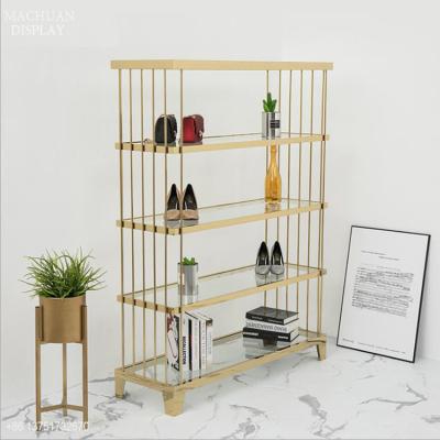 China Floor Standing Elegant Appearance Gold Shoe Store Furnite Shoe Shelves For Retail Store for sale