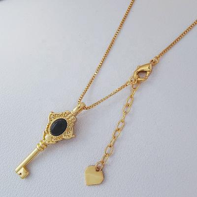 China Fashion Romantic Natural Black Agate Black Agate Face Necklace Time And Space Key Necklace Clavicle Chain White Pearly Sweater Chain for sale