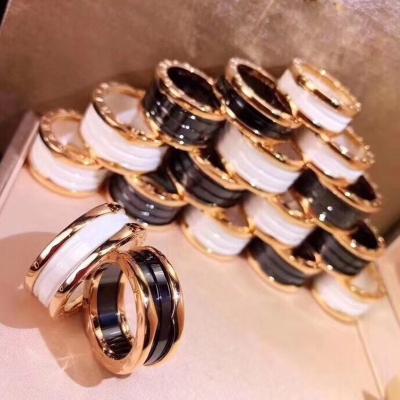 China Romantic High Quality Black Ceramic Luxury Ring With Rose Gold Plated 18k Jewelry For Men's And Women's Engagement Ring Gifts for sale