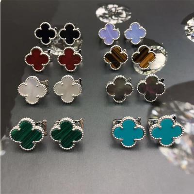 China Fashion Jewelry Gifts Lucky Clover Pierced Stud Earrings Agate Stud Women's Sensitive Classic Romantic Earrings for sale