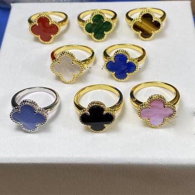 China Classic Exquisite High Quality Sterling Silver Romantic Four Leaf Clover Agate Ring s925 Lucky Ring Men and Women Luxury Jewelry Gift for sale