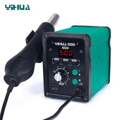 China YIHUA 959D Hotels Spiral 700W Pneumatic Air Gun Smart Lead-free Rework Hot Soldering Station For Mobile Motherboard Repair for sale