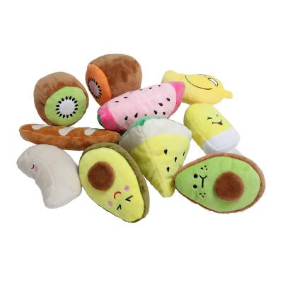 China Wholesale Stocked Pet Corduroy Plush Toys Shaping Creative Plush Toy Squeaky Stuffing Pet Toys Fruit Dog for sale