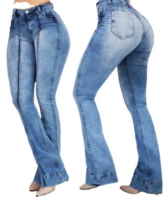 China NS040 hot sale breathable 2021 flare women jeans high waist wide leg jeans wash fabricas butt lifter jeans for sale