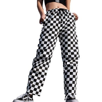 China Anti-wrinkle NS033 2021 New Fashion Summer Spring Leg Loose Wide Leg Women Pants Casual Plaid Pants for sale