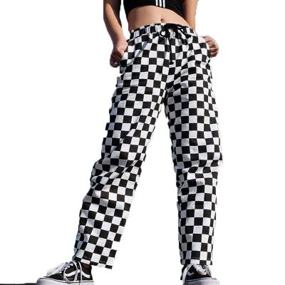 China NS040 Anti-wrinkle women's pants 2021 spring fashion casual pants white and black plaid women pants for sale