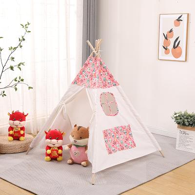 China Cheap and Useful Kids Indoor Playhouse, China Four Poles Teepee Tent Cotton Canvas with Window Portable Tent for Kids for sale