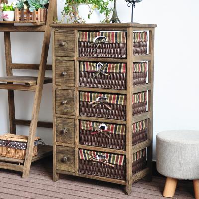 China Newest Multifunctional Natural Wood Sideboard With 5 Drawers Wicker Drawers Home Furniture Storage for sale