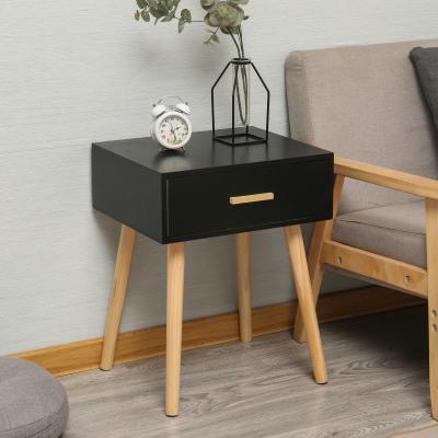 China Modern Black Solid Wood Solid Wood One Drawer Nightstand For Bedroom Furniture for sale