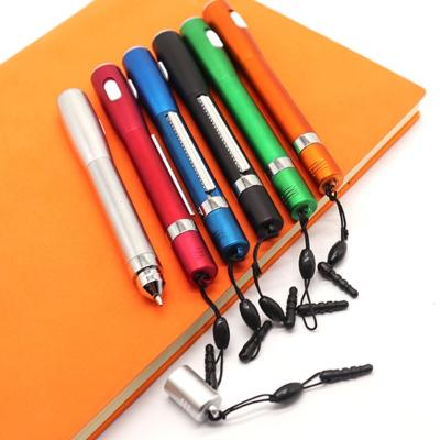 China Portable Led Portble Light Pencil Multifunctional Metallic Color Pull Out Pens Banner Ballpoint Pen With Earphone Jack for sale