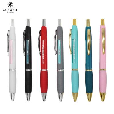 China Fluently Writing Pen Window Advertising Message Ballpoint Pen Rubber Coated Soft Changing Pen With Custom Logo for sale