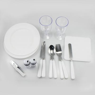 China Factory Direct Combo Outdoor Camping 4 Person Portable Cutlery Party Plastic Cutlery Set Viable for sale