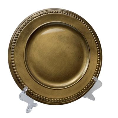 China Viable Custom Vintage Gold Charger Plate Wedding Charger Decorative Plastic Beaded Dish for sale