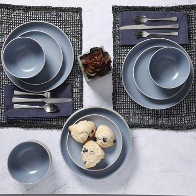 China Wholesale Western Stoneware Dinnerware Set, Customized Ceramic Blue Matte Dinnerware, for sale