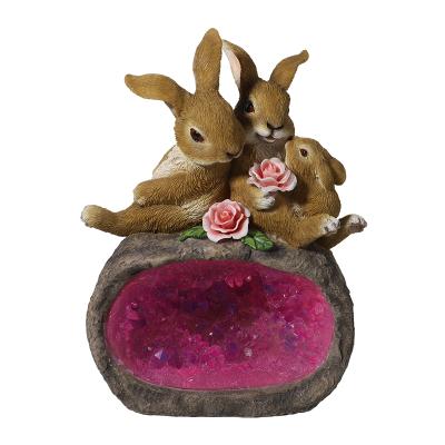 China New Arrived China Rabbit Garden Statues, Resin Garden Art Outdoor Rabbit Solar Light Decoration for sale