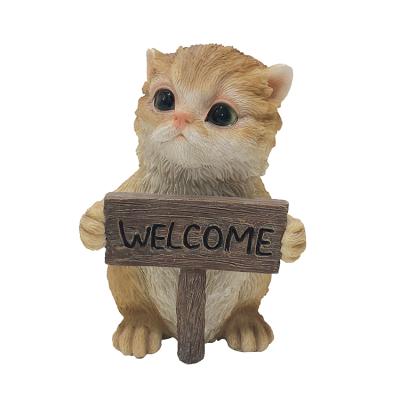 China Wholesale Europe polyresin cat statue with welcome plate, cute resin cat statues welcome garden decoration^ for sale