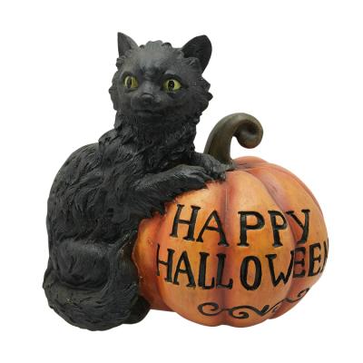 China China Customized Design Halloween Decoration, Home Decor Resin Cat Sitting On Pumpkin Halloween Pumpkin Decoration, for sale