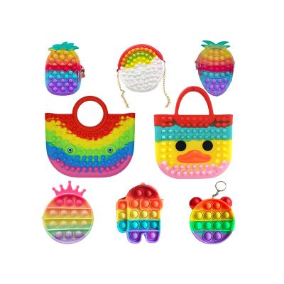 China 2021 wonderful gift hot sale push noise bubble fidgety person toys cute rainbow fidgety person purse for women and kids for sale