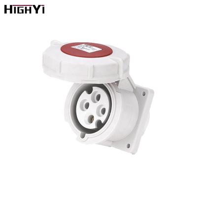 China HY3432 IP67 Industrial Waterproof 3 Phase With Ground 380~415V 32 Amp Panel Mount Industrial Socket Outlet for sale