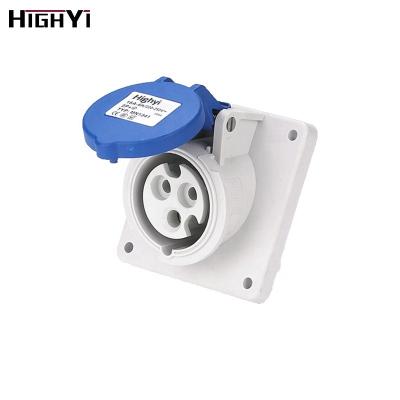 China Hot Selling Industrial HY1341 IP44 2P+E Three Phase 200~250V 16 Amp Panel Mount Industrial Angled Female Socket Outlet for sale