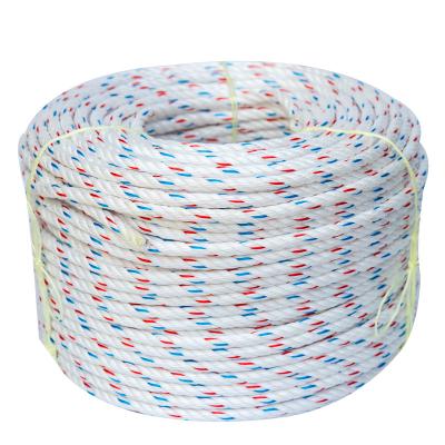 China Hot Selling 4 Strand Polyproplene Twisted 12MM PP Danline Rope Trasmallo De Pesca tWhite With Blue Tracer Tramails Fishing Net for sale