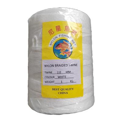 China Hot Selling Multifilament High Tenacity Nylon Braided 2MM White Color Braided Twine Rope Fishing Nets for sale