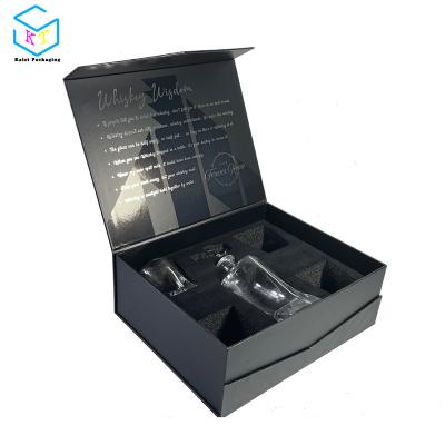 China Recycled Materials Whiskey Glass Custom Black Decanter Set Cardboard Packaging Gift Box With Magnetic Lid for sale