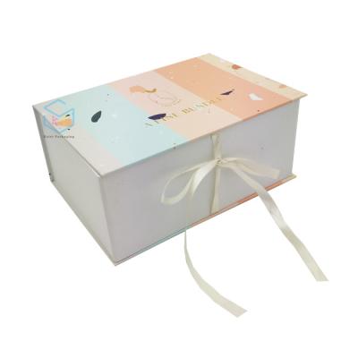 China Recyclable White Magnetic Newborn Baby Gift Box With Ribbon for sale