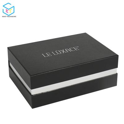 China Recyclable Custom Luxury Black Printed Packaging Suit Garment Gift Cardboard Box With Lid for sale