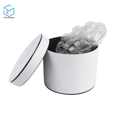 China Recyclable Custom White Rigid Cardboard Round Cylinder Gift Box Macaron Packaging With Lid for sale