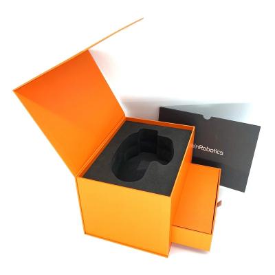 China Custom Recyclable Orange Rigid Magnetic Robotis Electronic Product Packaging Box With Drawer for sale