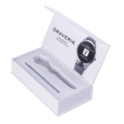 China Custom Logo Luxury White Magnetic Watch Packaging Gift Box Recyclable for sale