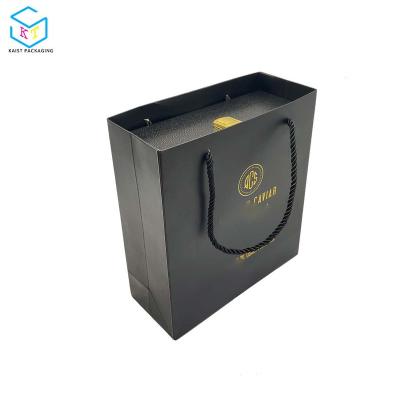 China Recyclable Custom Recycled Luxury Caviar Packaging Folding Black Paper Shopping Bag for sale