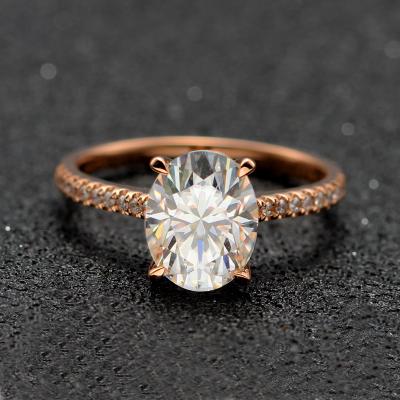 China 2ct Silver Ring Rose Gold 925 Oval Colorless CLASSIC Moissanite Bridal Wedding Band Cut VVS DEF Color for sale