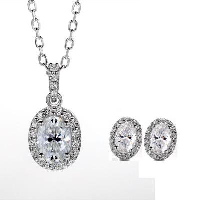 China BOHEMIA 925 Moissanite Cut 1ct 0.5ct Silver Oval Pendant Necklace Earring Rings Jewelry Set Platinum Plated Women Necklaces for sale