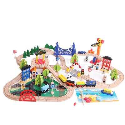 China Hot Selling Toy 108pcs Toddlers Kids Preschool Wooden Toys Train Tracks Wooden Train Tracks Toys for sale