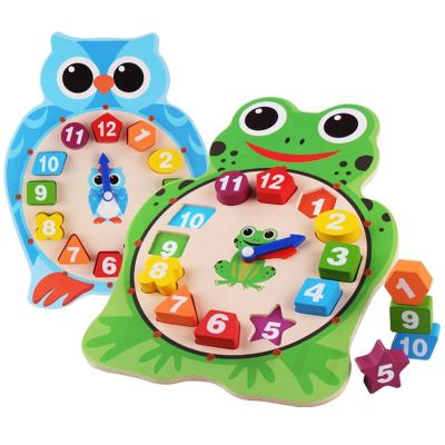 China Cartoon Clock Toy, Frog and Owl Number Educational Match Wooden Cartoon Animal Toy FIMG048 for sale