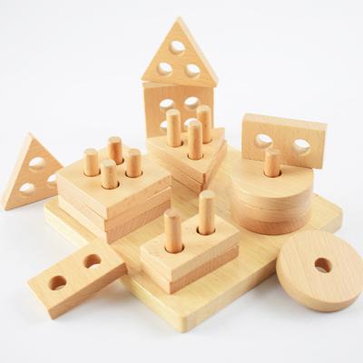 China Raw Beech Wood Geometry Shape Learning Child Montessori Wooden Puzzle Early Learning Educational Toy FIMMM103 for sale