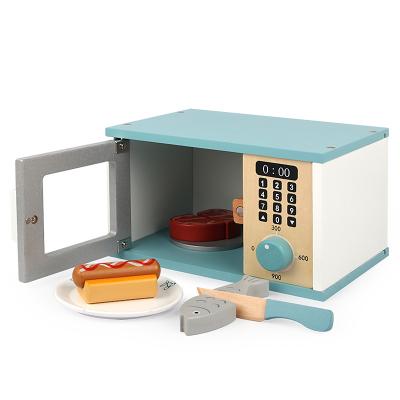 China Wooden Simulation Microwave Oven Tableware Kitchen Toys Kids Wooden Oven, Cooking Set For Little Girl Toys for sale