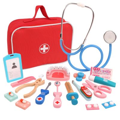 China Baby Kids Boy Doctor Play Kit Set Toys For Girls Dentist Toy Wooden Pretend Medical Game Cartoon for sale