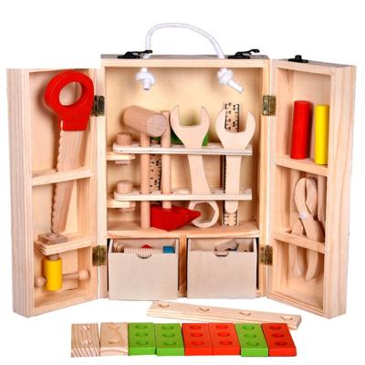 China Nuts - and - Bolts Wooden Building Construction Toy Set Pretend Play Wooden Toy Tool Box For Kids FIMDDT2 for sale