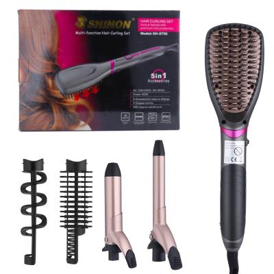 China SH8756 Nondisposable Hair Straightener Blow Up Curler Hair Flat Iron Magic Wand Detachable Heating Curling Kit for sale