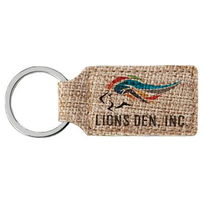 China Hessian Burlap Sublimation Rectangle Shaped Key Chain w/Keyring for sale