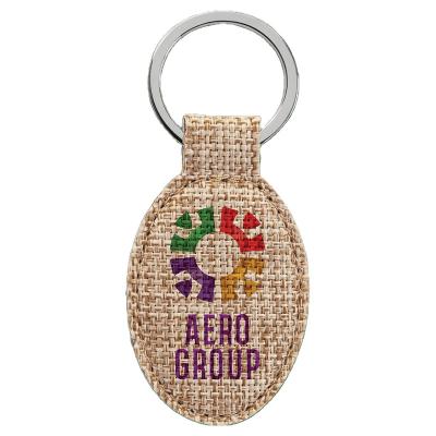 China Burlap Sublimation Oval Key Chain w/Keyring for sale