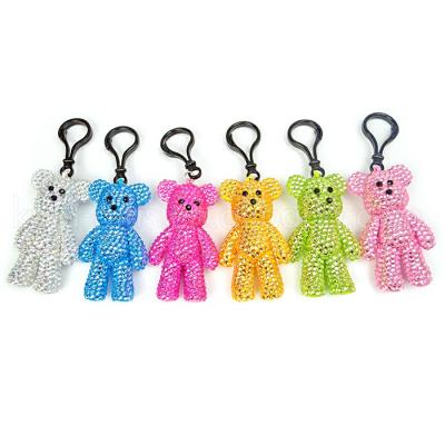 China Clear Crystal Beaded Keychains Animal Element Teddy Bear Gift Novelty Bling Plastic Keychain for sale